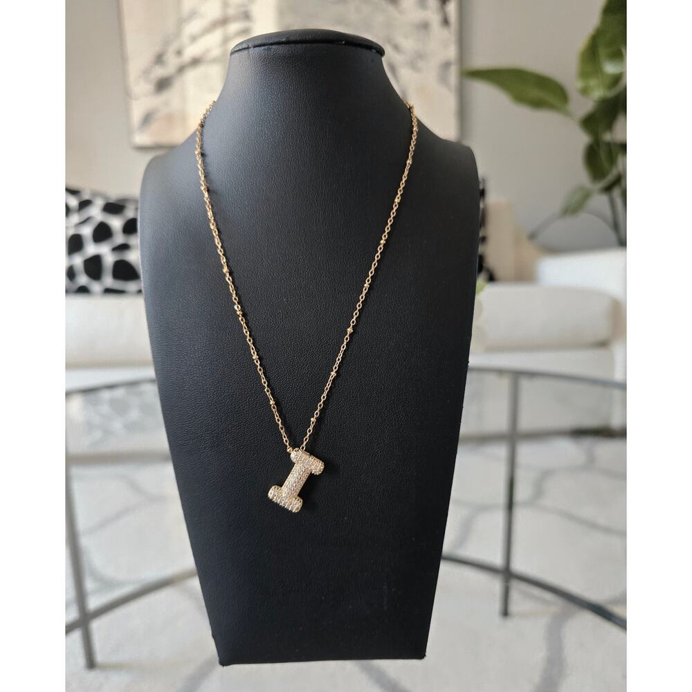 18KT Gold Stainless Steel Rhinestone Inital I Necklace New